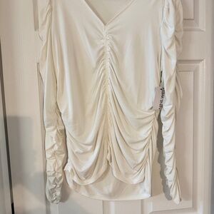 New Kohls Nine West Top Ruched Gathered Sleeve XL Off-White color 740 Daisy Dew